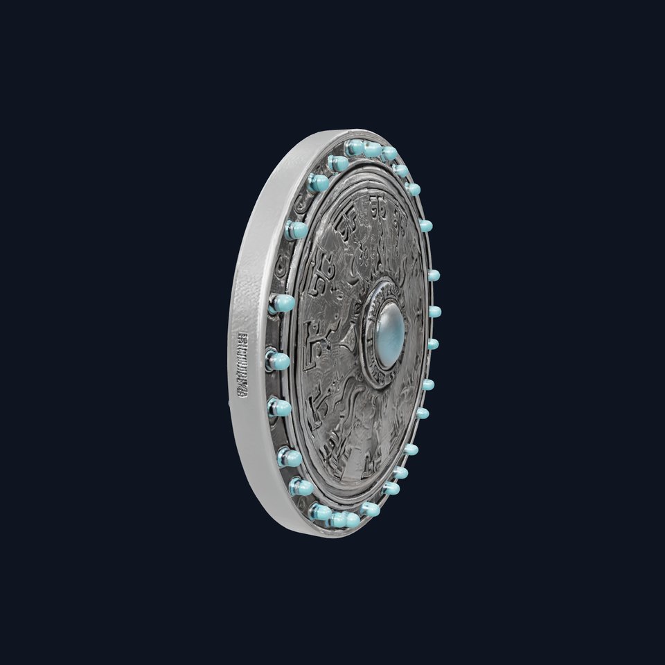 Magical Silver Shield with Turquoise Gemstones model pack